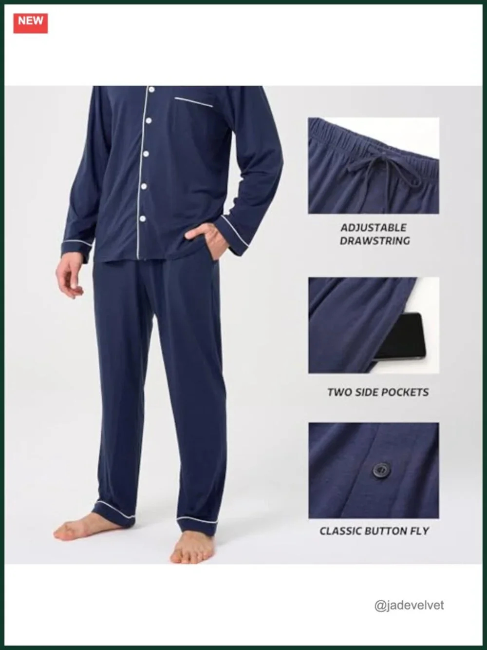 Men's Pajama Set - Bamboo Viscose Cotton Long Sleeve Sleepwear with Pockets